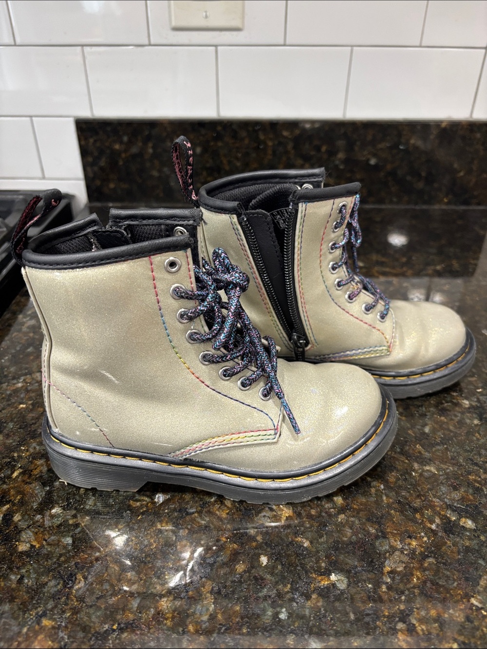 Dr. Martens Kids 1460 Iridescent Rainbow Combat Boots – Size 12